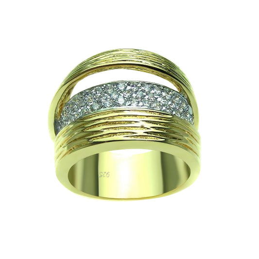 Sterling Silver 925 Rhodium and Gold Plated Pave Clear CZ Ring Sizes 5-9