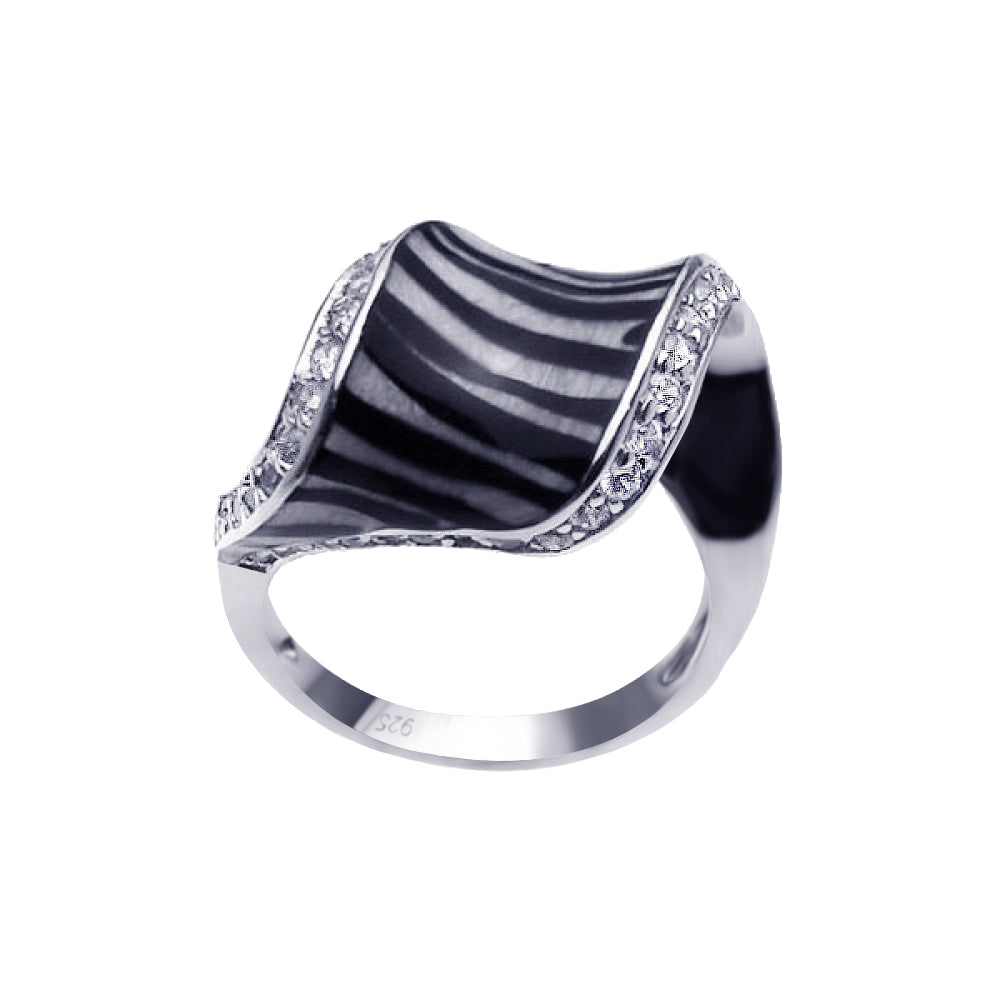 Sterling Silver 925 Rhodium Plated Clear CZ Zebra Print Ring Band Sizes 5-9