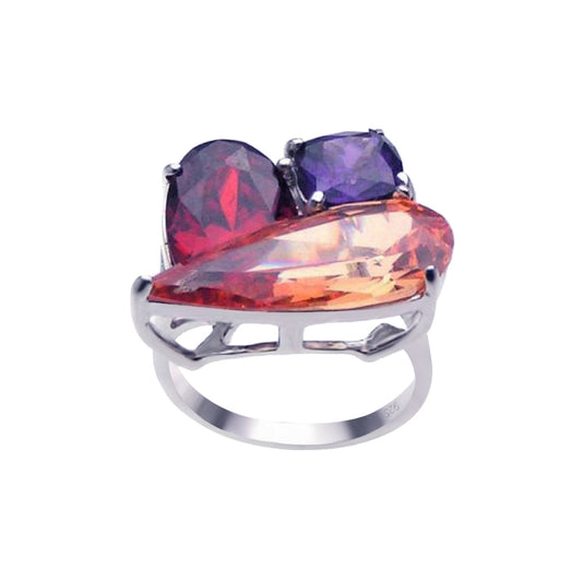Sterling Silver 925 Rhodium Plated Multi Colored CZ Shaped Ring Band Sizes 5-9