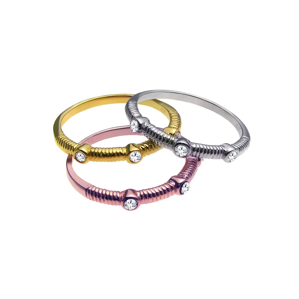 Sterling Silver 925 Rhodium Gold Rose Plated CZ Stackable Ring Set Sizes 5-9