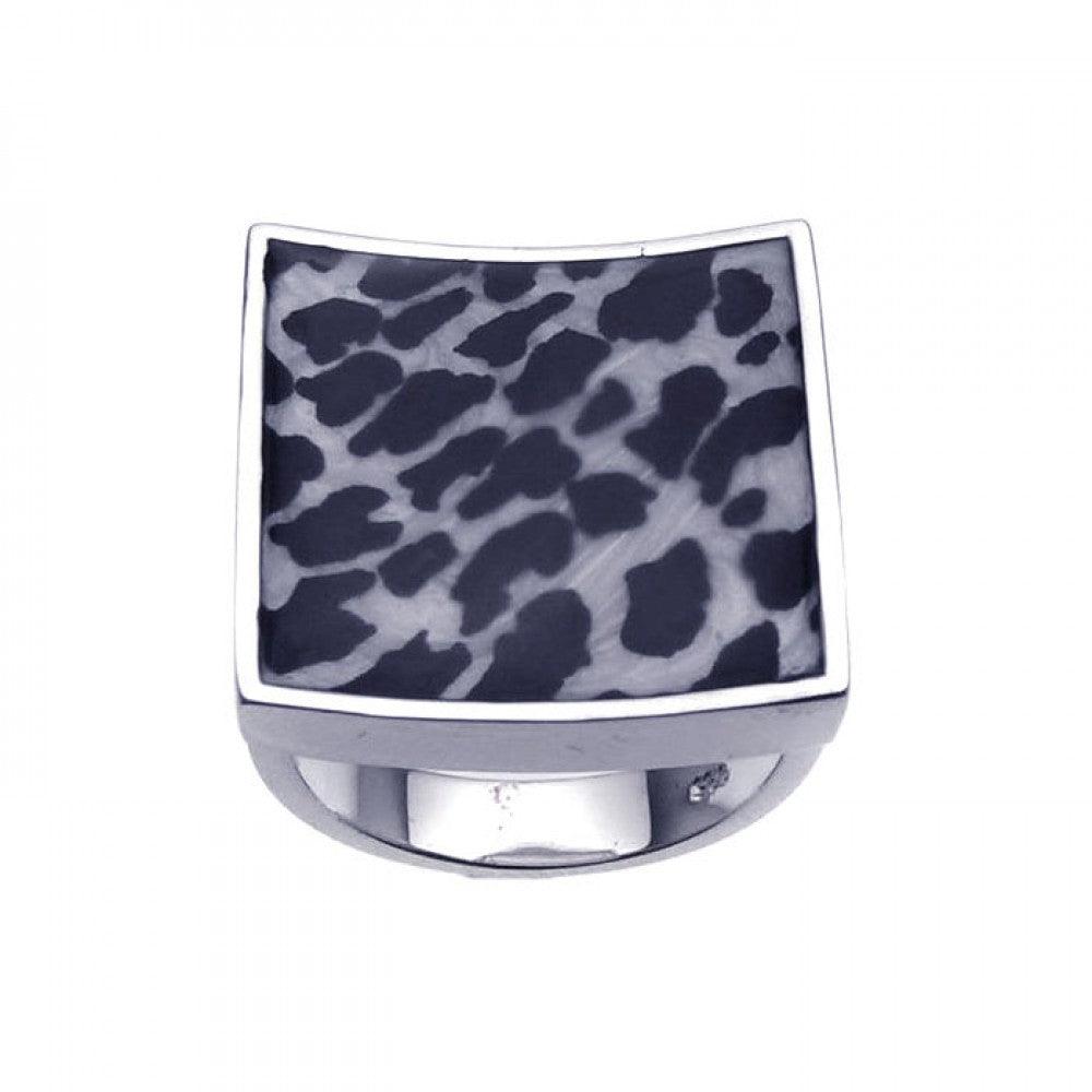 Sterling Silver 925 Rhodium Plated Square Animal Print Ring Band Sizes 5-9