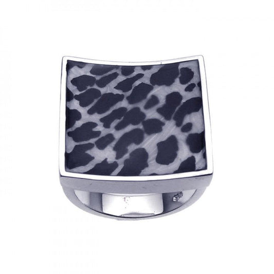 Sterling Silver 925 Rhodium Plated Square Animal Print Ring Band Sizes 5-9