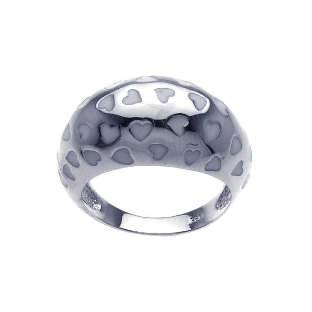 Sterling Silver 925 Rhodium Plated White Enamel Heart Dome Ring Band Sizes 5-9
