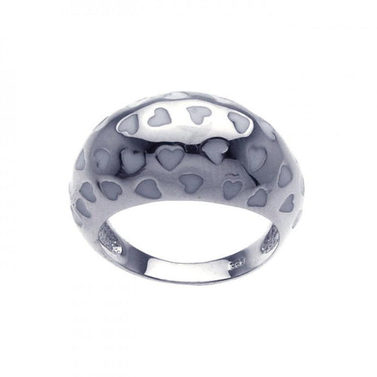 Sterling Silver 925 Rhodium Plated White Enamel Heart Dome Ring Band Sizes 5-9