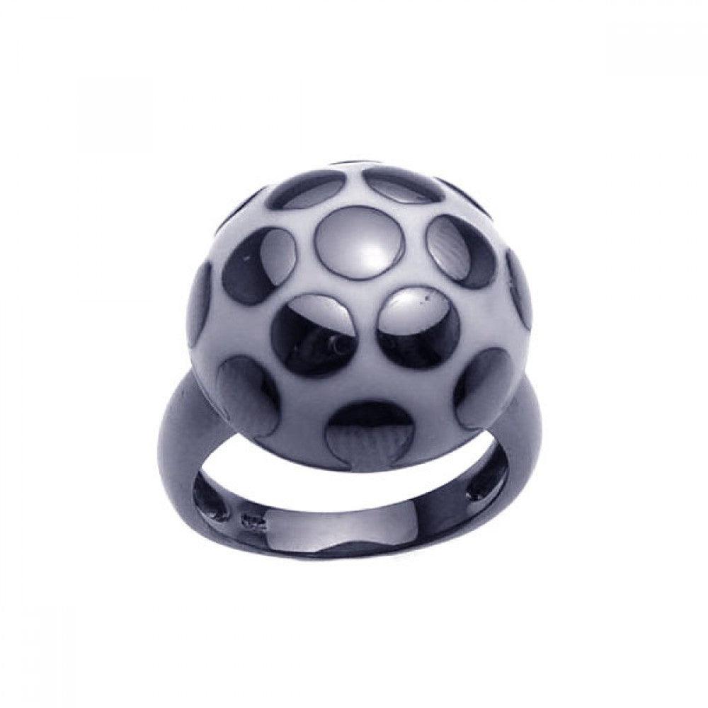 Sterling Silver Black Rhodium Plated White Black Enamel Mushroom Ring Sizes 5-9