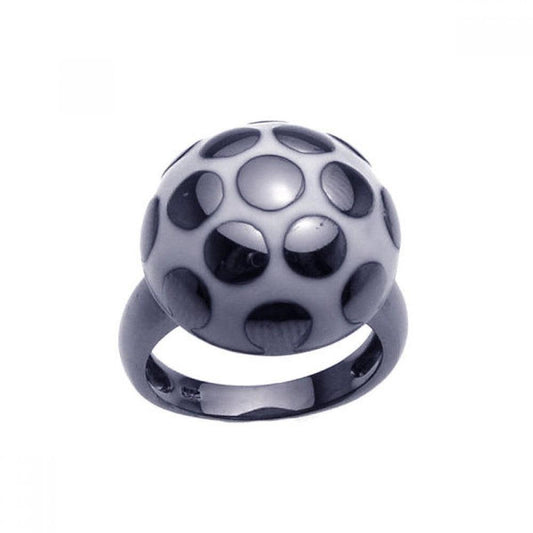 Sterling Silver Black Rhodium Plated White Black Enamel Mushroom Ring Sizes 5-9