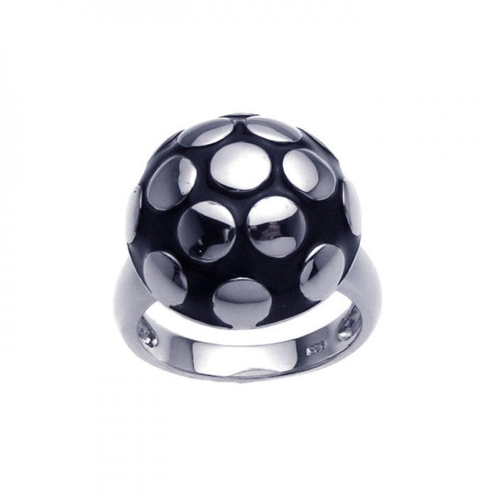 Sterling Silver 925 Rhodium Plated Black Enamel Mushroom Ring Band Sizes 5-9