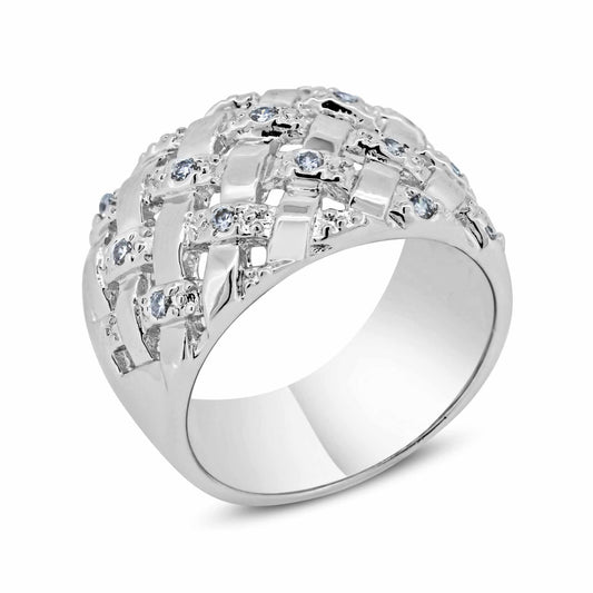 Sterling Silver 925 Rhodium Plated Clear CZ Net Cocktail Ring Band Sizes 5-9