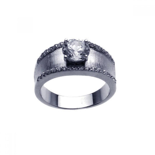 Sterling Silver 925 Rhodium Plated Matte Finish Clear Center CZ Ring Sizes 5-9