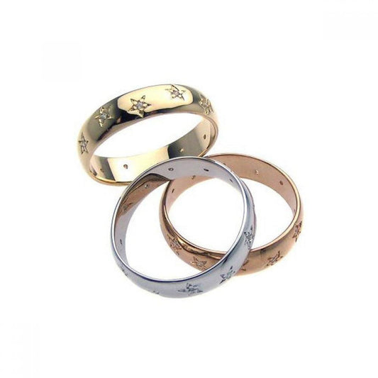 Sterling Silver 925 Rhodium Gold Plated CZ Stackable Star Ring Set Sizes 5-9