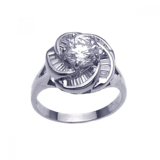 Sterling Silver 925 Rhodium Plated Clear CZ Spiral Flower Bridal Ring Sizes 5-9