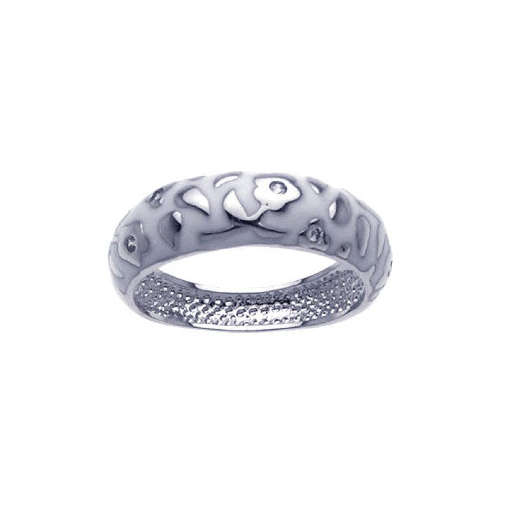 Sterling Silver 925 Rhodium Plated White Enamel Flower Ring Band Sizes 5-9