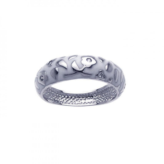 Sterling Silver 925 Rhodium Plated White Enamel Flower Ring Band Sizes 5-9