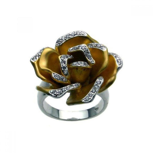 Sterling Silver 925 Rhodium Gold Plate Clear CZ Flower Rose Ring Band Sizes 5-9