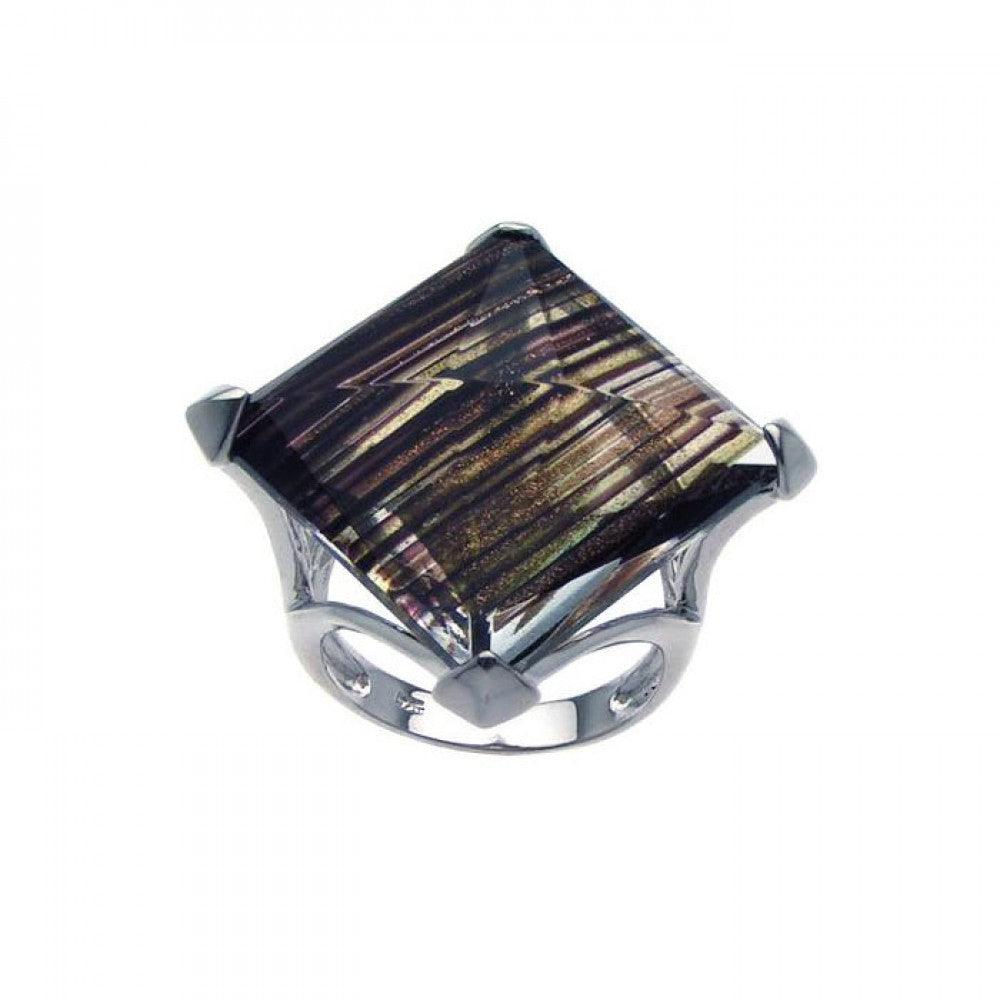 Sterling Silver 925 Rhodium Plated Unique Sandstone Cocktail Ring Sizes 5-9