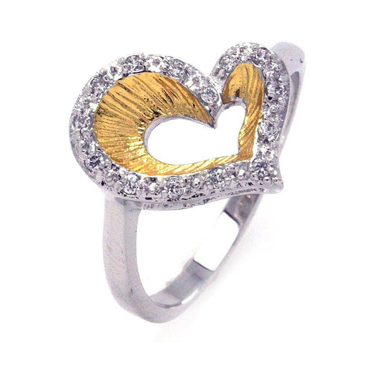 Sterling Silver 925 Rhodium Gold Plated Clear CZ Open Heart Ring Band Sizes 5-9