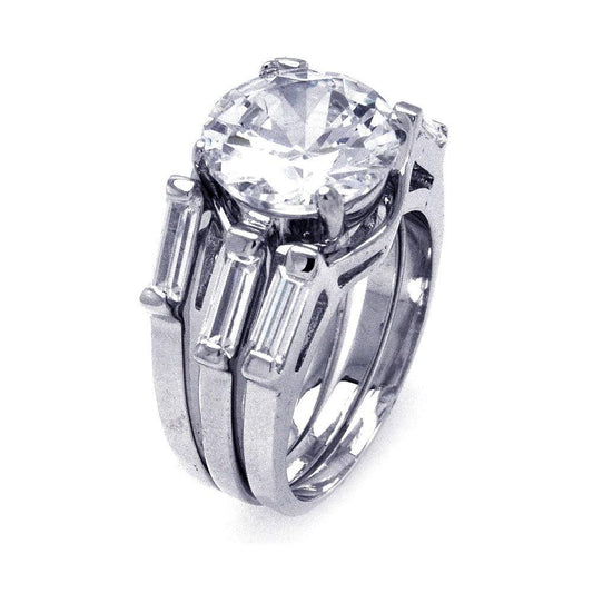 Sterling Silver 925 Rhodium Plated Single Round CZ 3 Row Bridal Ring Sizes 5-9