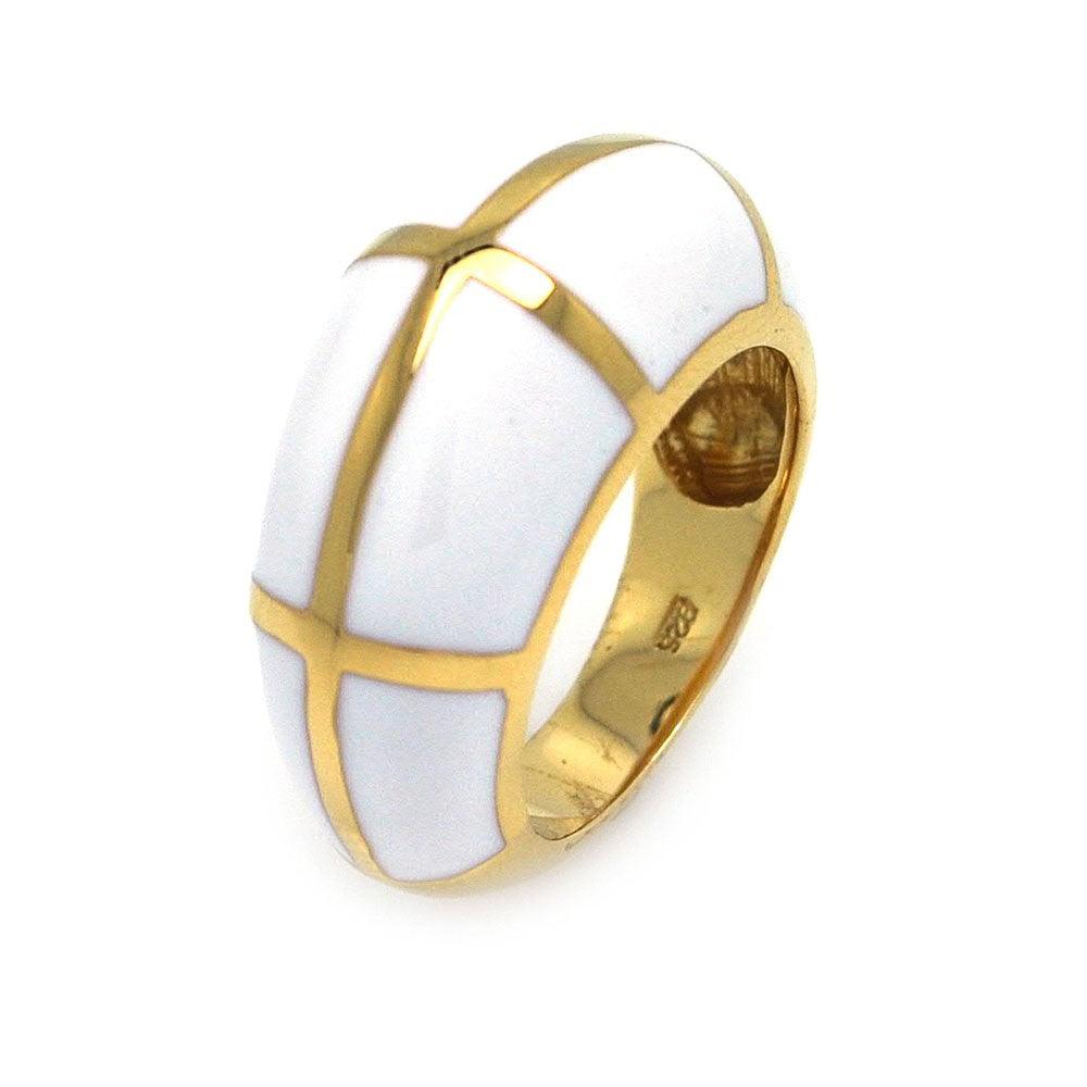 Sterling Silver 925 Gold Plated White Enamel Cocktail Fashion Ring Sizes 5-9