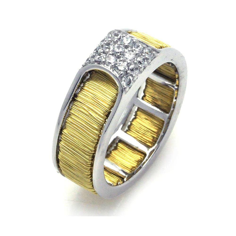 Sterling Silver 925 Rhodium & Gold Plated Wire Clear Pave Set CZ Ring Sizes 5-9