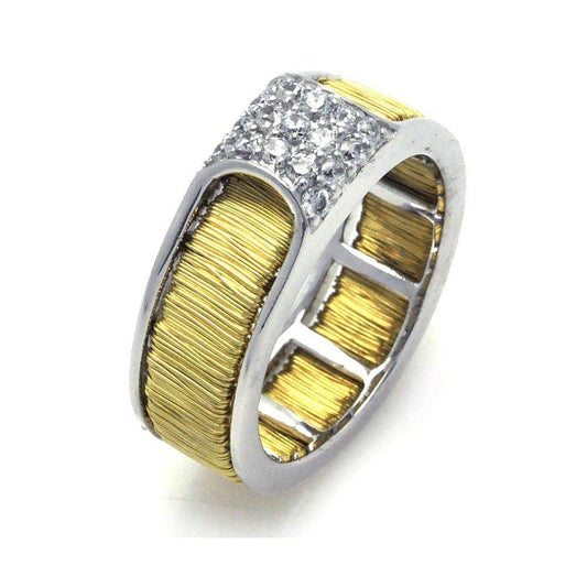 Sterling Silver 925 Rhodium & Gold Plated Wire Clear Pave Set CZ Ring Sizes 5-9