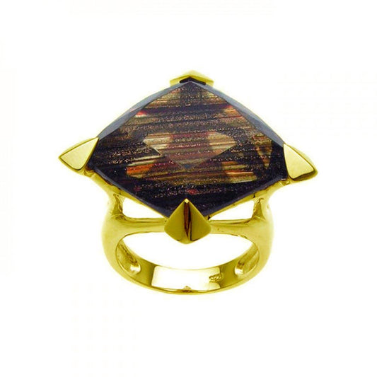 Sterling Silver 925 Gold Plated Diamond-Shaped Champagne CZ Ring Sizes 5-9