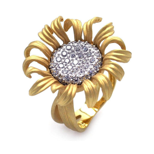 Sterling Silver 925 Rhodium Gold Plated Pave Clear CZ Sunflower Ring Sizes 5-9