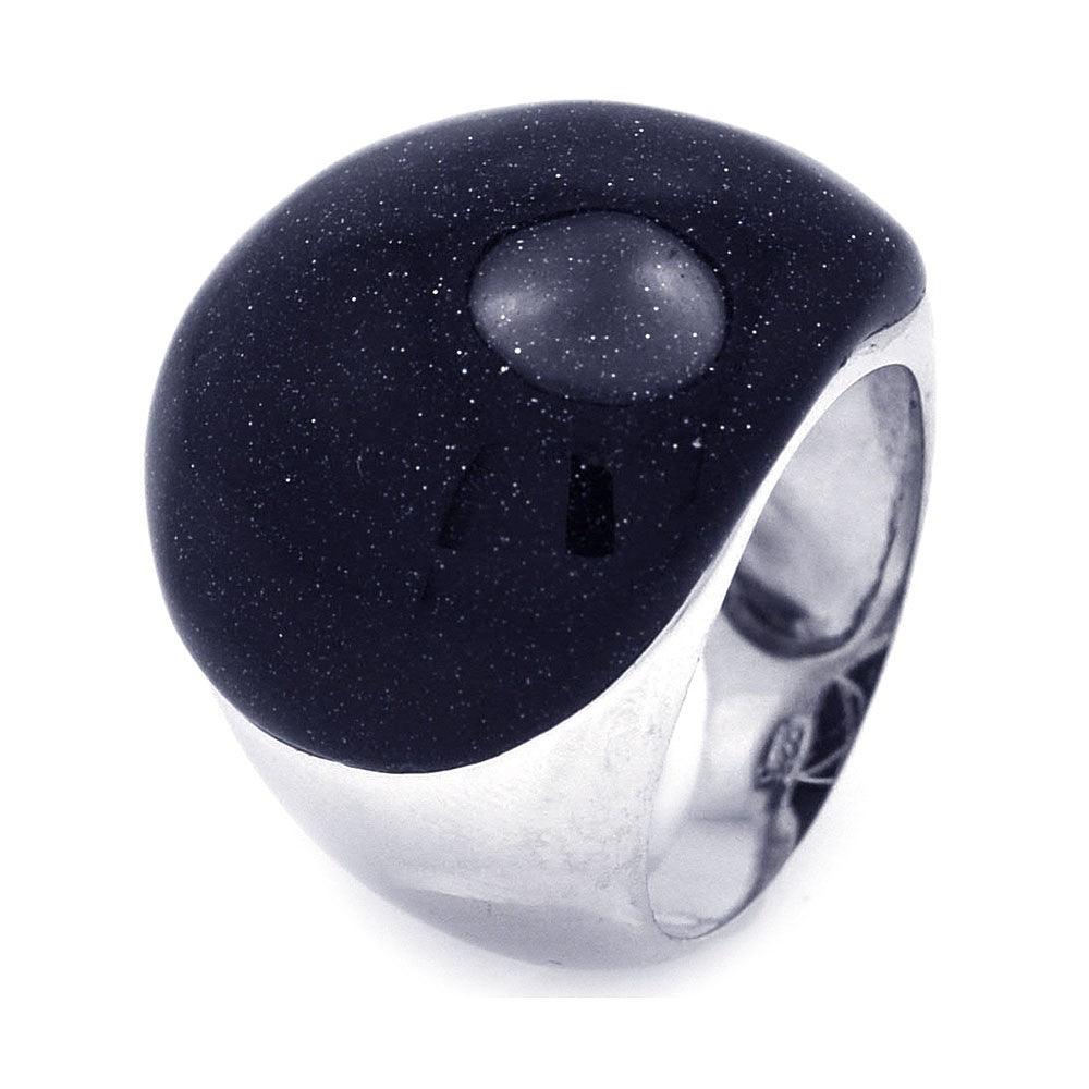 Sterling Silver 925 Rhodium Plated Black Quartz Dome Cocktail Ring Sizes 5-9