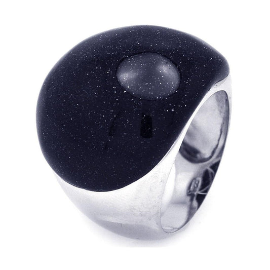 Sterling Silver 925 Rhodium Plated Black Quartz Dome Cocktail Ring Sizes 5-9