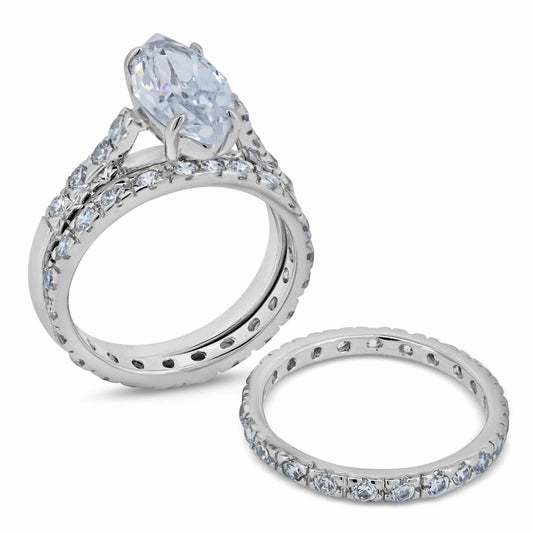 Sterling Silver 925 Rhodium Plated Clear Marquise CZ Bridal Ring Set Sizes 5-9