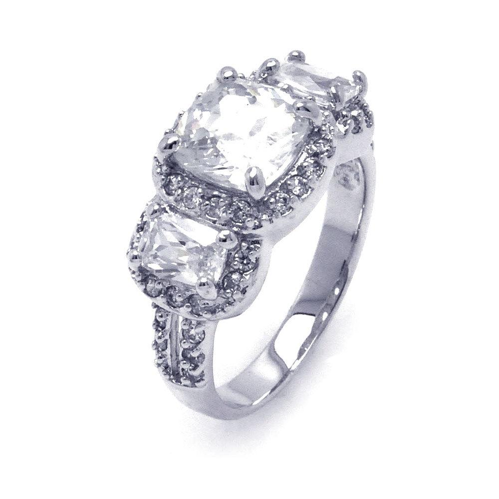 Sterling Silver 925 Rhodium Plated Clear Square Cluster CZ Ring Band Sizes 5-9