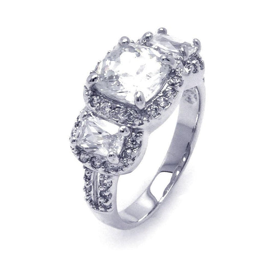 Sterling Silver 925 Rhodium Plated Clear Square Cluster CZ Ring Band Sizes 5-9
