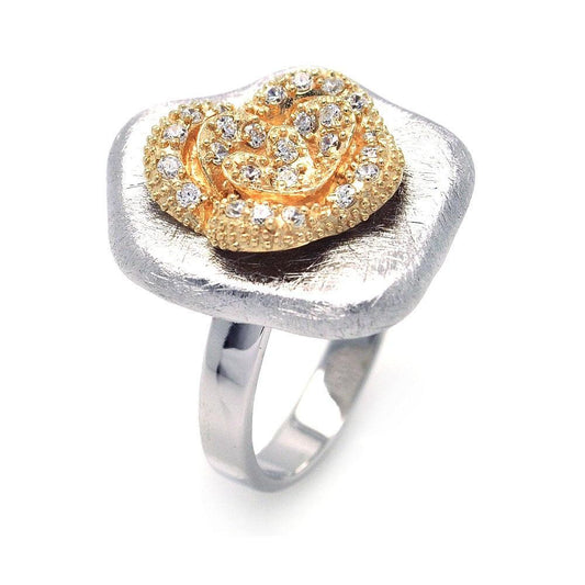 Sterling Silver 925 Rhodium Gold Plated Matte Finish CZ Flower Ring Sizes 5-9
