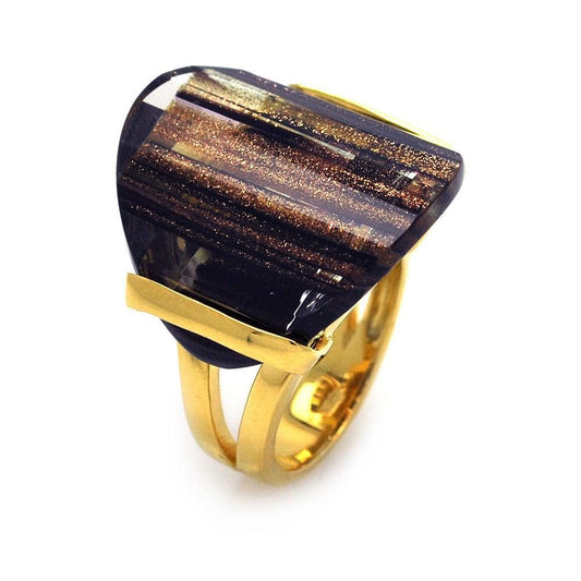 Sterling Silver 925 Gold Plated Sandstone Cocktail Fashion Ring Sizes 6-9