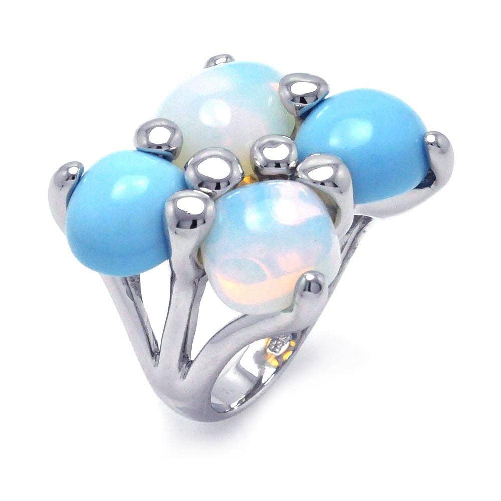 Sterling Silver Rhodium Plated Simulated Turquoise Synthetic Opal Ring Sizes 5-9
