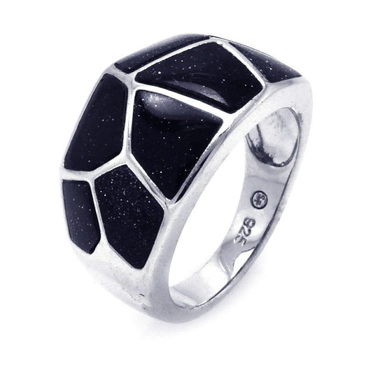 Sterling Silver 925 Rhodium Plated Black Quartz Multi Shaped Ring Sizes 5-9
