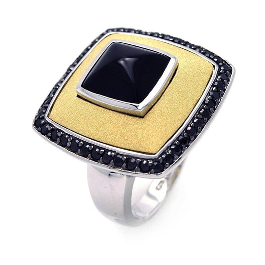 Sterling Silver 925 Black Rhodium Gold Plated Black CZ Square Ring Sizes 5-9