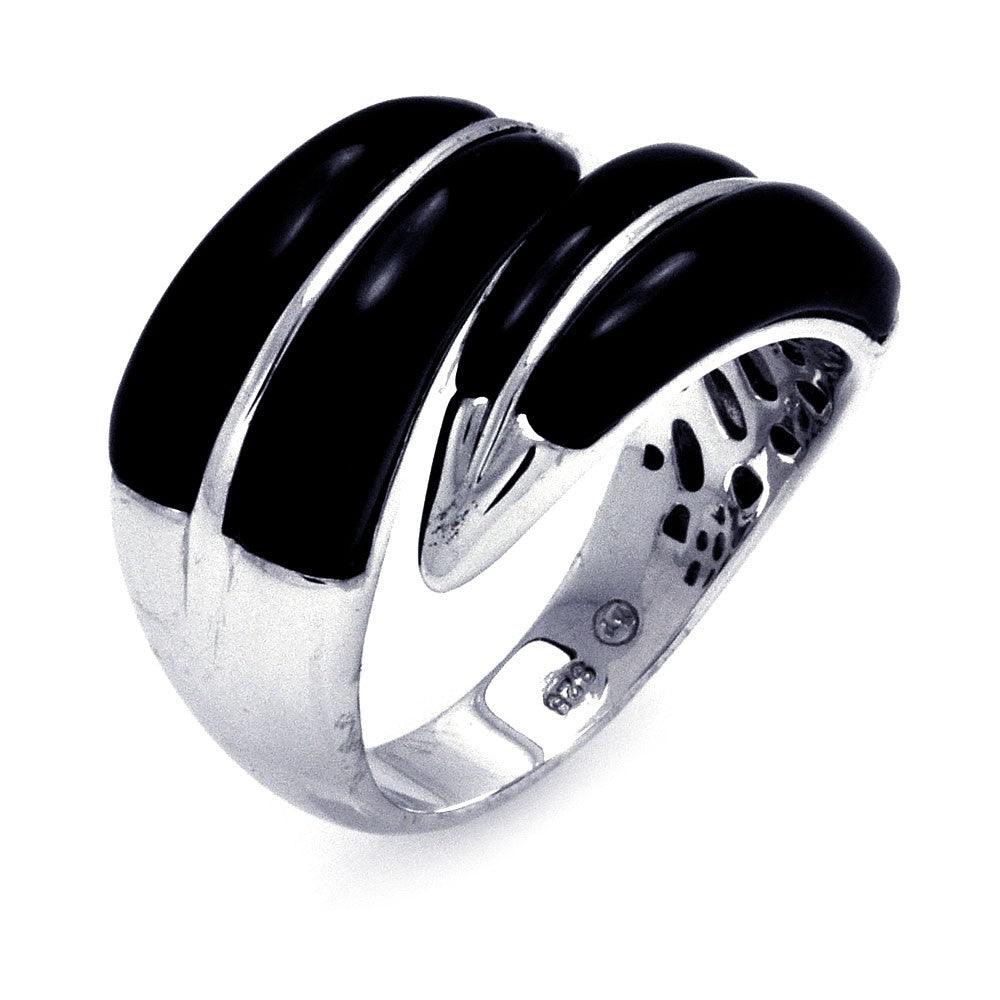 Sterling Silver 925 Rhodium Plated Black Onyx Adjustable Ring Sizes 5-9