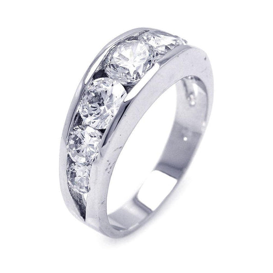 Sterling Silver 925 Rhodium Plated Round Clear CZ Graduated Ring Band Sizes 5-9