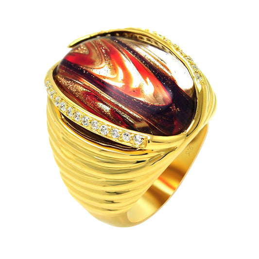 Sterling Silver 925 Gold Plated Clear CZ Sandstone Cocktail Ring Band Sizes 5-9