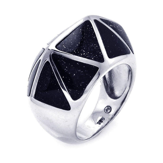 Sterling Silver 925 Rhodium Plated Black Quartz Triangle Ring Sizes 5-9