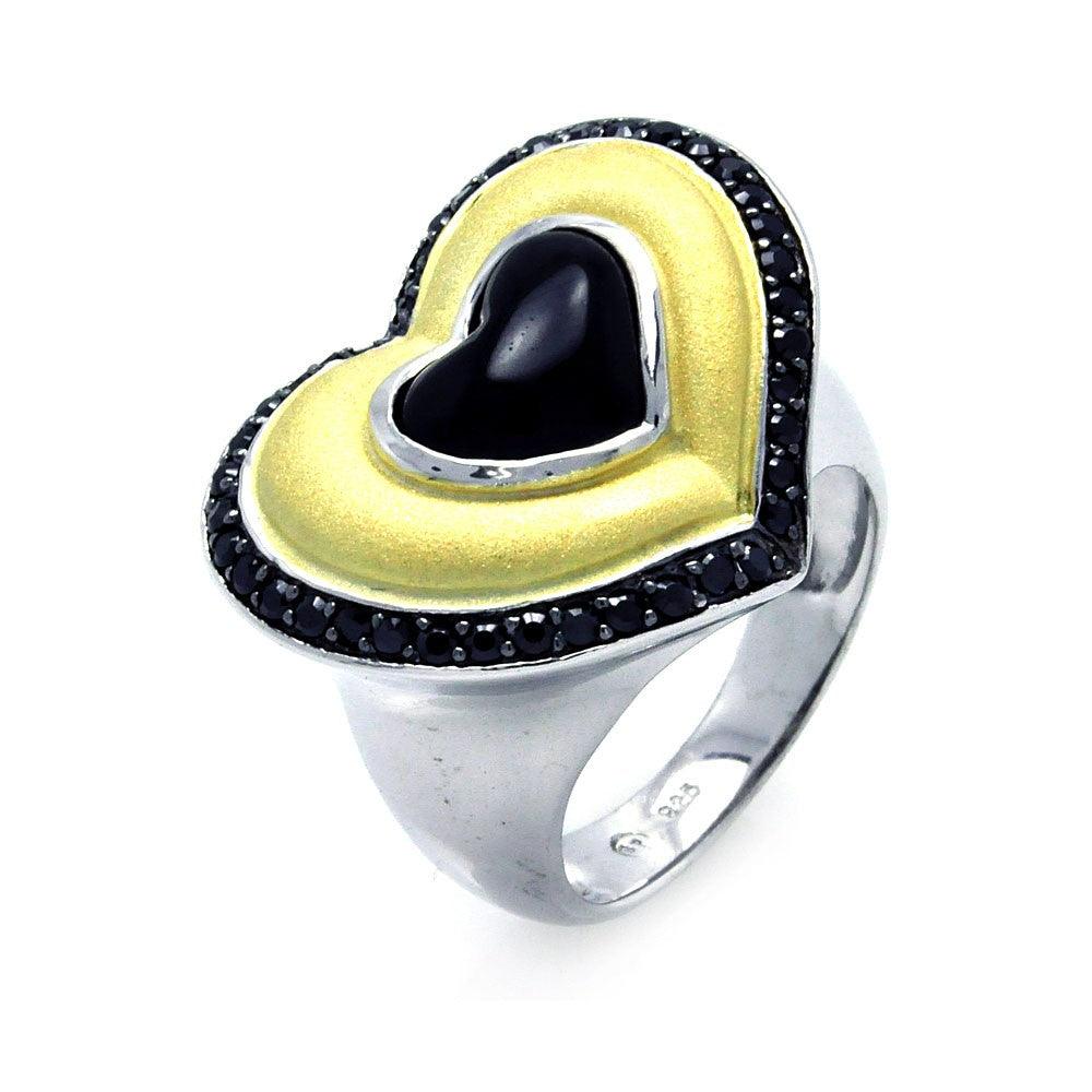 Sterling Silver 925 Black Rhodium Gold Plated Black CZ Heart Ring Band Sizes 5-9