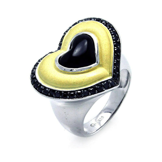 Sterling Silver 925 Black Rhodium Gold Plated Black CZ Heart Ring Band Sizes 5-9