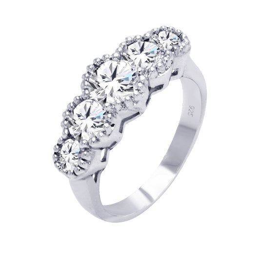 Sterling Silver 925 Rhodium Plated Clear CZ Ring Cute Fashion Band Sizes 5-9