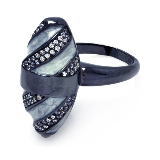 Sterling Silver 925 Black Rhodium Plated High Polish Clear CZ Ring Sizes 5-9