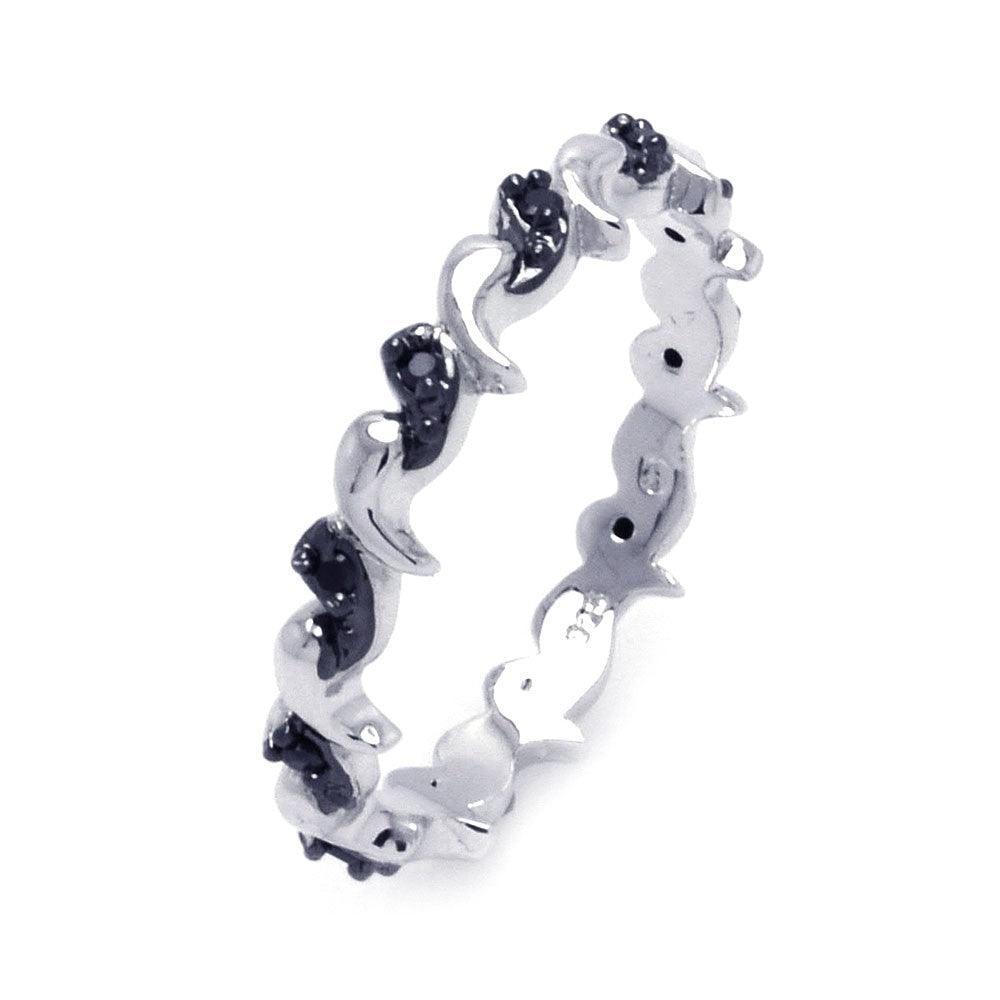 Sterling Silver 925 Black Rhodium Plated Black CZ Wave Eternity Ring Sizes 5-9