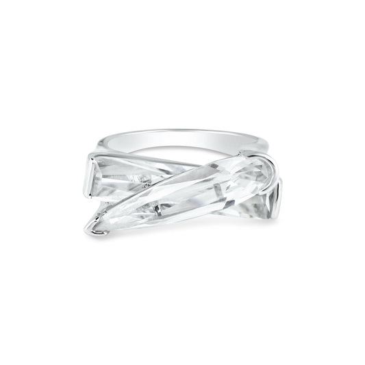 Sterling Silver 925 Rhodium Plated Clear CZ Criss Cross Ring Band Sizes 5-9