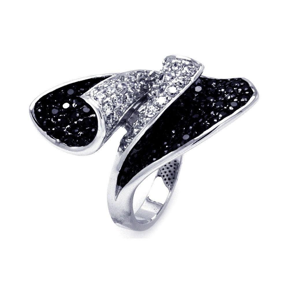 Sterling Silver 925 Black Rhodium Plated Black Clear CZ Folding Ring Sizes 5-9