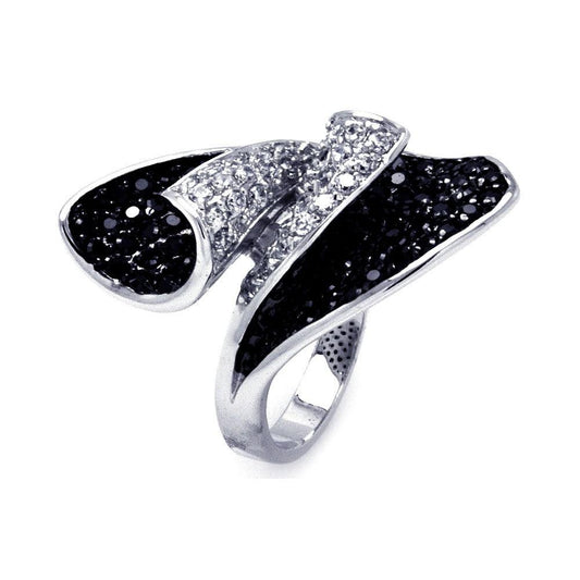 Sterling Silver 925 Black Rhodium Plated Black Clear CZ Folding Ring Sizes 5-9