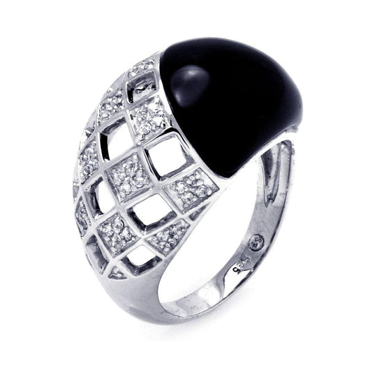 Sterling Silver 925 Rhodium Plated Black Onyx Clear CZ Net Ring Band Sizes 5-9