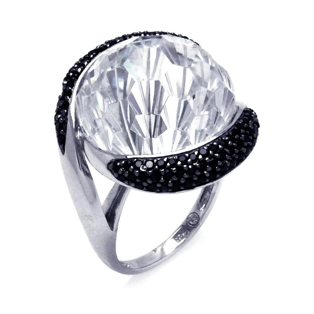 Sterling Silver 925 Black Rhodium Plated Black Large Clear CZ Ring Sizes 5-9